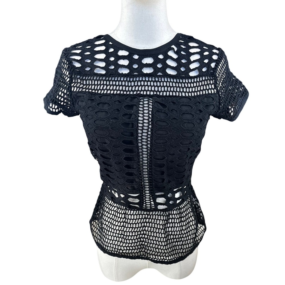 NFC Black Mesh Cutout‎ Short Sleeve Cropped Top XS